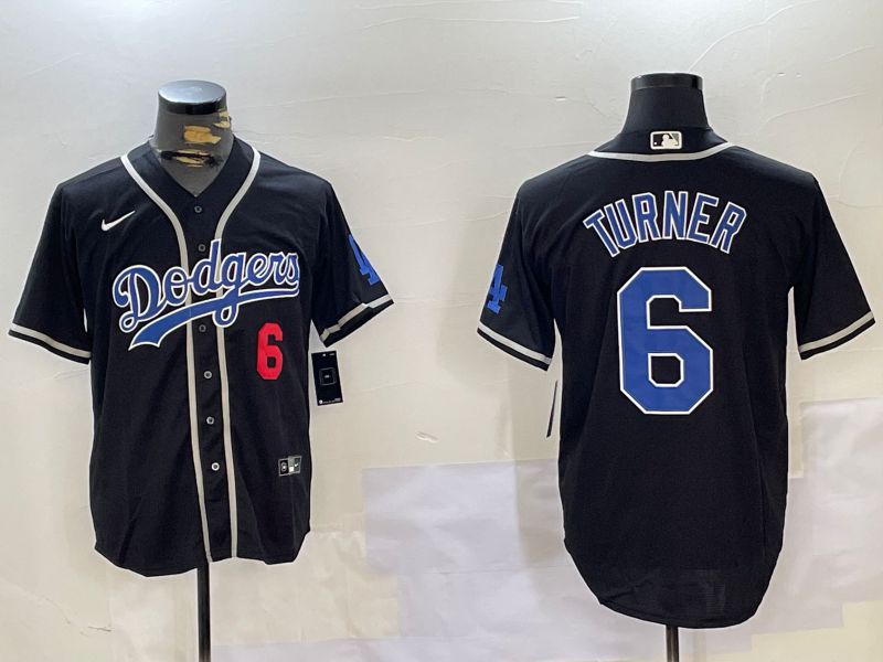Men Los Angeles Dodgers 6 Turner Black Game 2024 Nike MLB Jersey style 1120